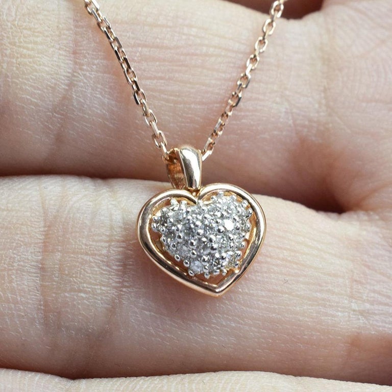 14k Gold Diamond Heart Necklace Valentine Jewelry For Sale at 1stDibs