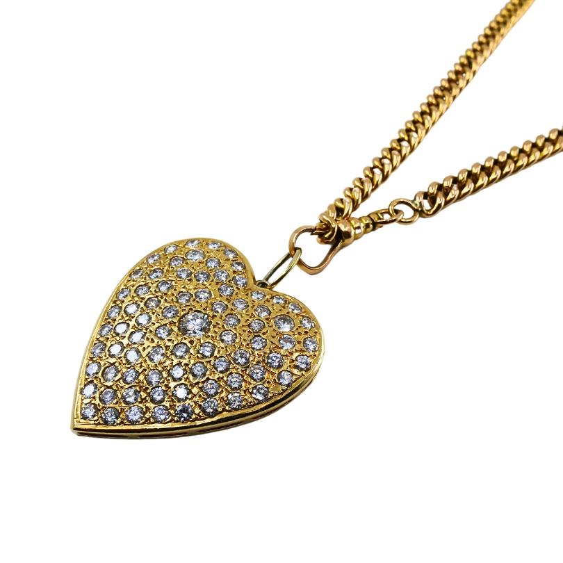 Taglio rotondo Ciondolo a cuore con diamante in oro 14k e collana a catena extra-lunga A Link in oro 10k in vendita
