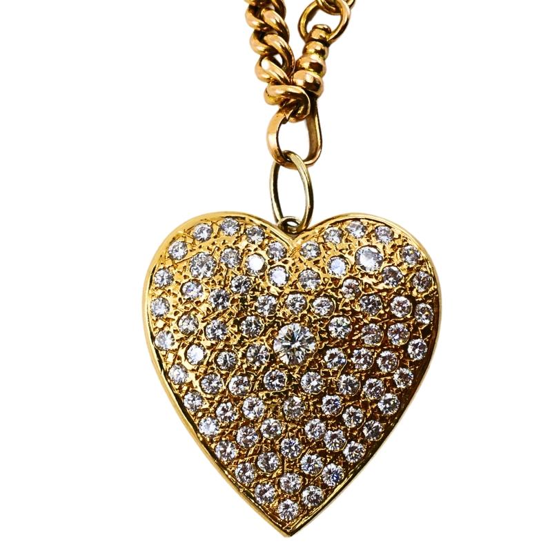 Ciondolo a cuore con diamante in oro 14k e collana a catena extra-lunga A Link in oro 10k in vendita 2