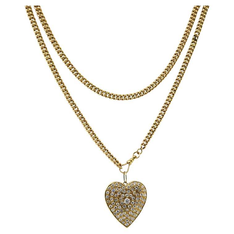 Ciondolo a cuore con diamante in oro 14k e collana a catena extra-lunga A Link in oro 10k in vendita