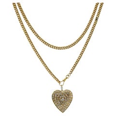 14k Gold Diamond Heart Pendant & 10k Gold Extra-Long Curb Link Chain Necklace