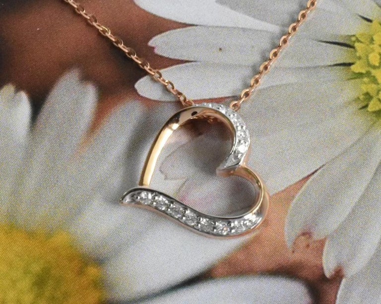 14k Gold Diamond Heart Pendant Necklace Valentine Jewelry For Sale at 1stDibs