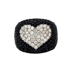 14K Gold Diamond Heart Ring with Blue Sapphire Pavé Band Statement Cocktail Ring