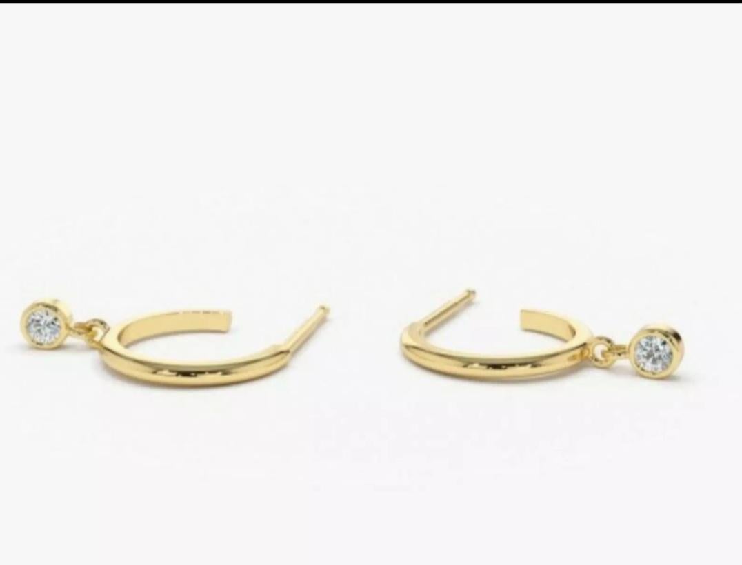 14K Gold Diamond Hoop Earrings Dangling diamond earrings Wedding Gift For Women For Sale 5