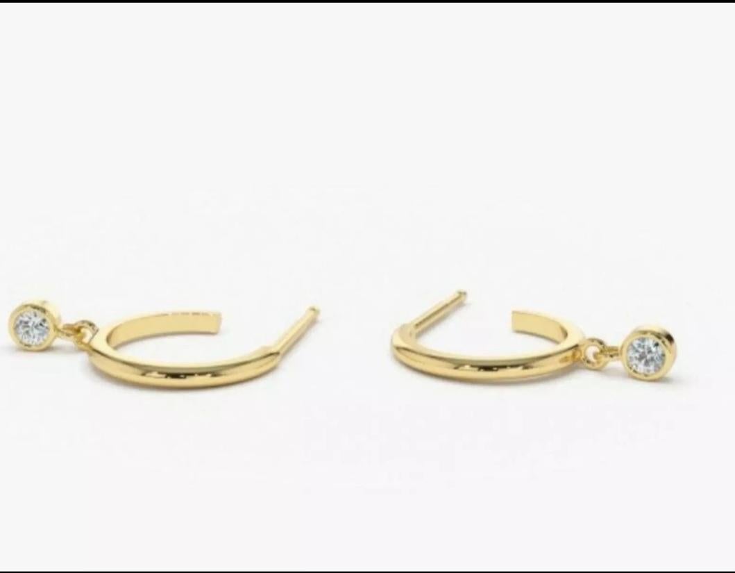 14K Gold Diamond Hoop Earrings Dangling diamond earrings Wedding Gift For Women For Sale 1