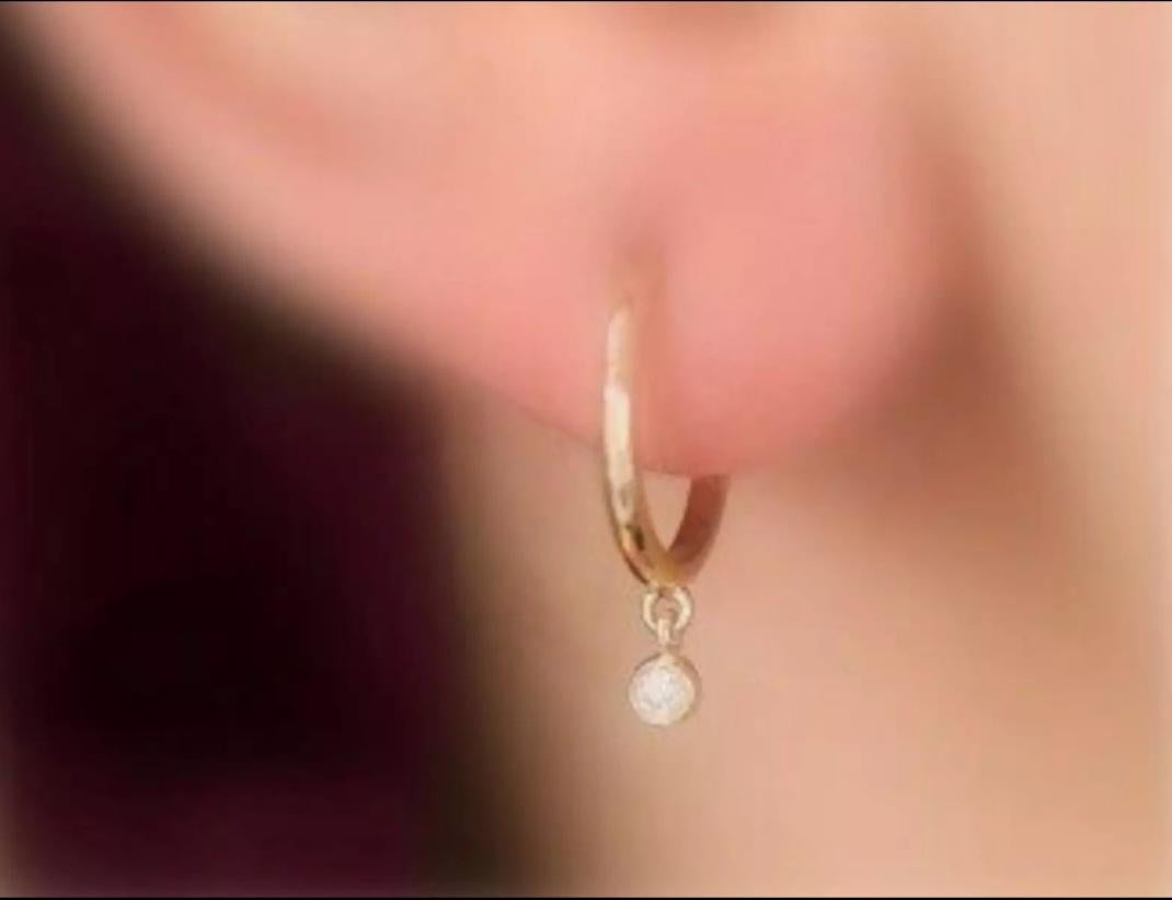 14K Gold Diamond Hoop Earrings Dangling diamond earrings Wedding Gift For Women For Sale 2