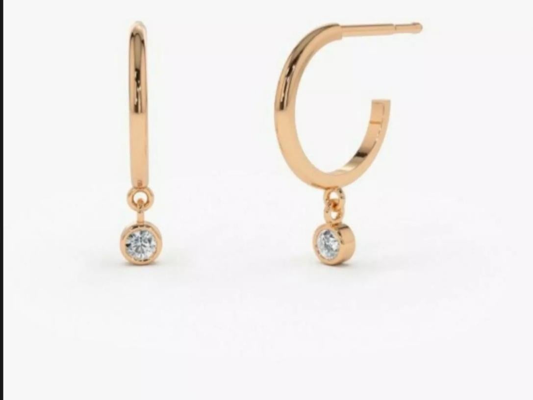 14K Gold Diamond Hoop Earrings Dangling diamond earrings Wedding Gift For Women For Sale 3