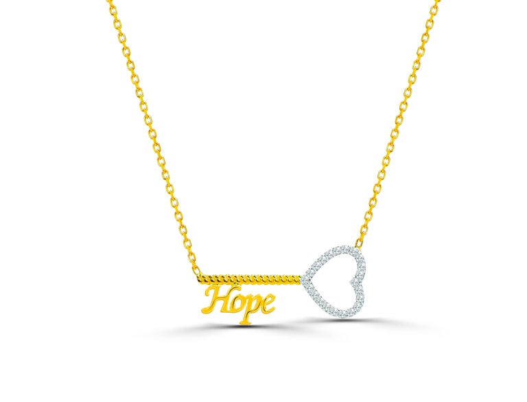 14k Gold Diamond Hope Key Necklace For Sale at 1stDibs