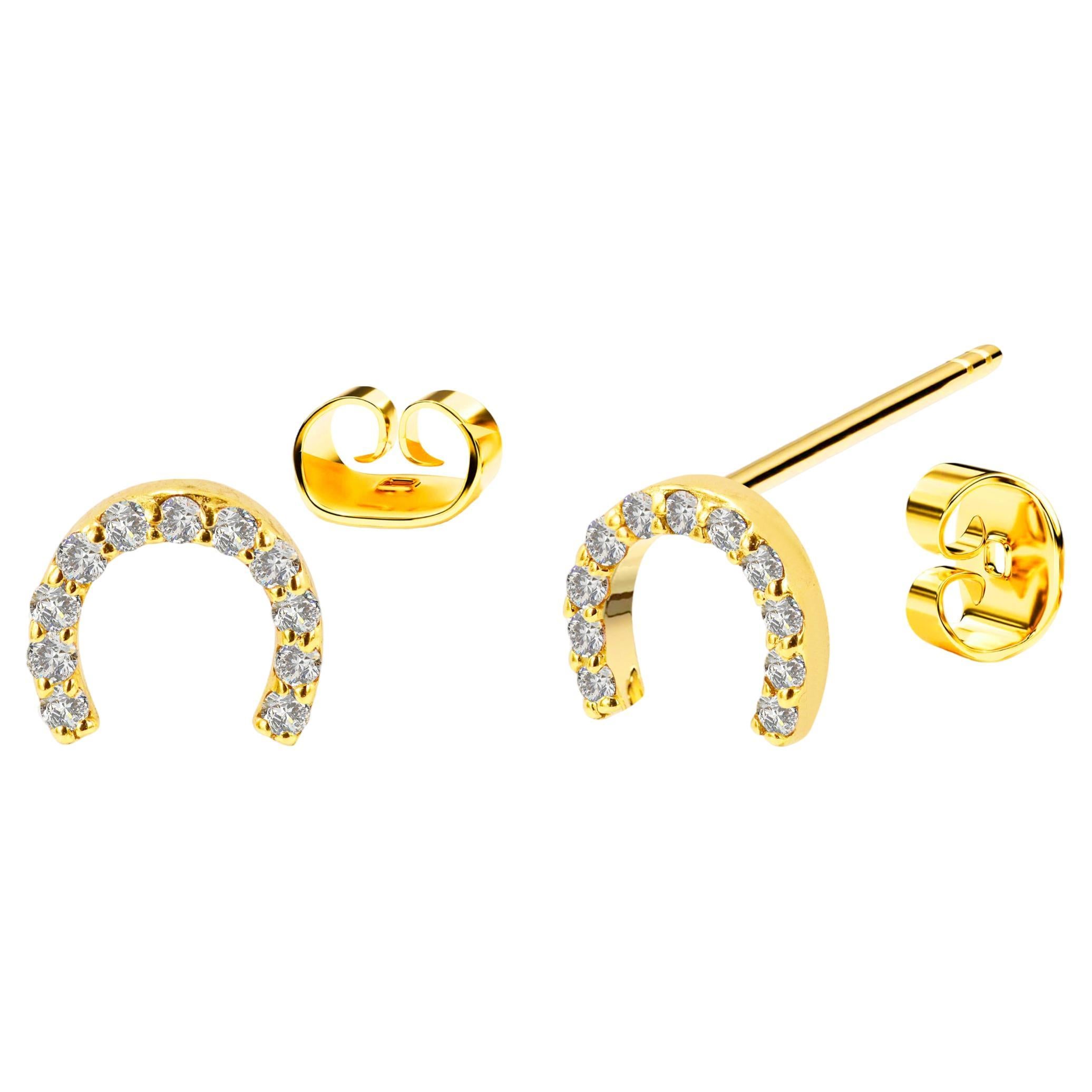 14k Gold Diamond Horseshoe Studs Earrings Horseshoe Minimal Everyday Earrings For Sale