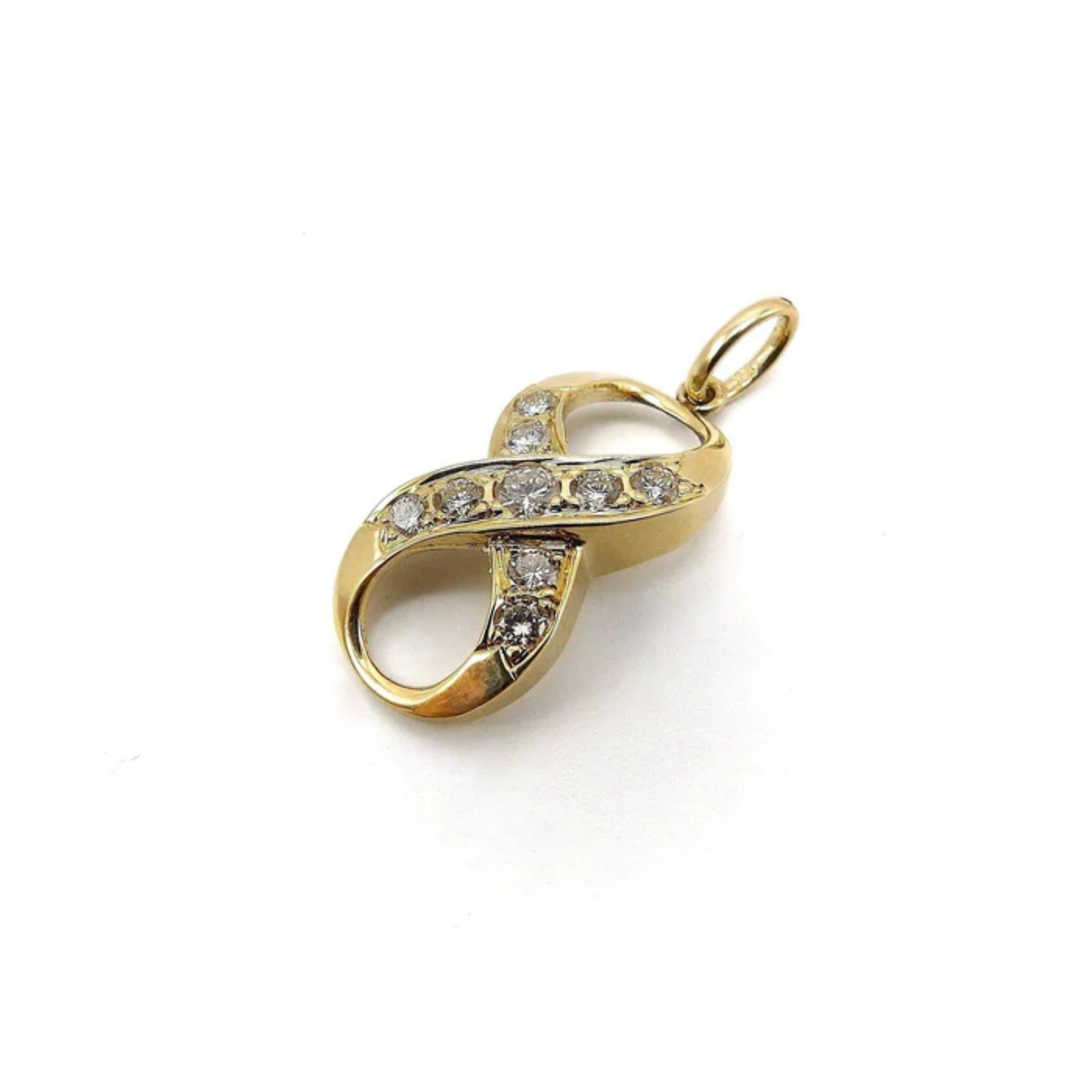 Contemporary 14k Gold Diamond Infinity or Lucky 8 Pendant For Sale