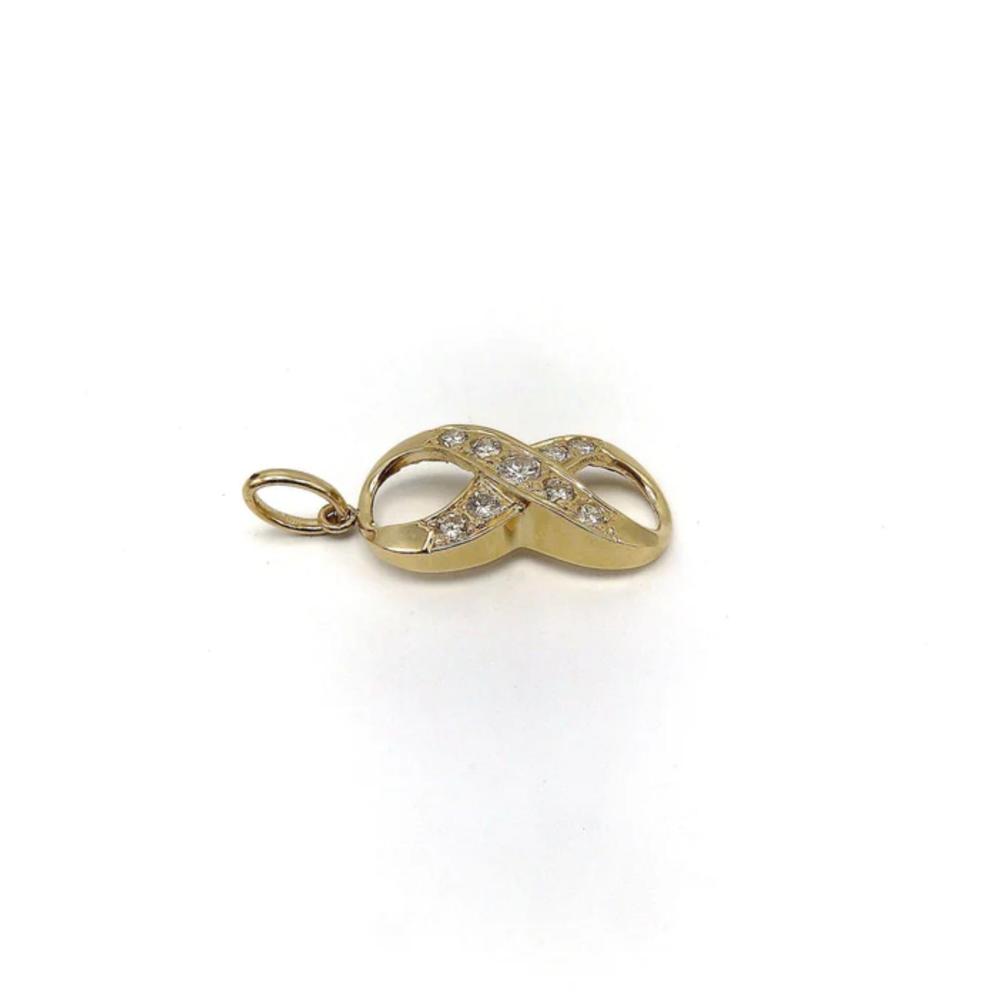 Round Cut 14k Gold Diamond Infinity or Lucky 8 Pendant For Sale
