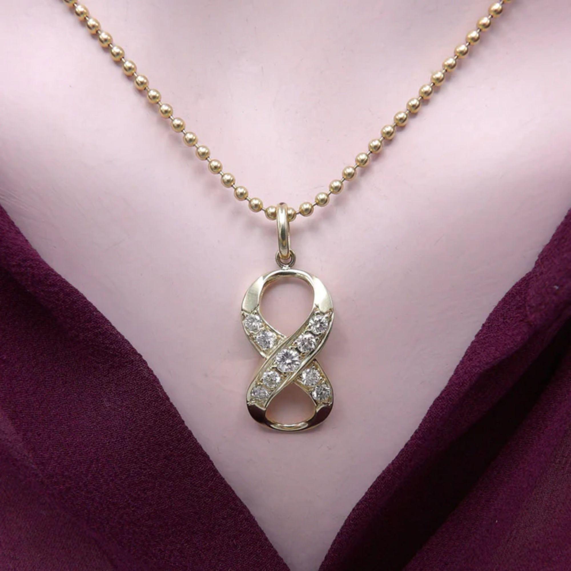 Women's or Men's 14k Gold Diamond Infinity or Lucky 8 Pendant For Sale