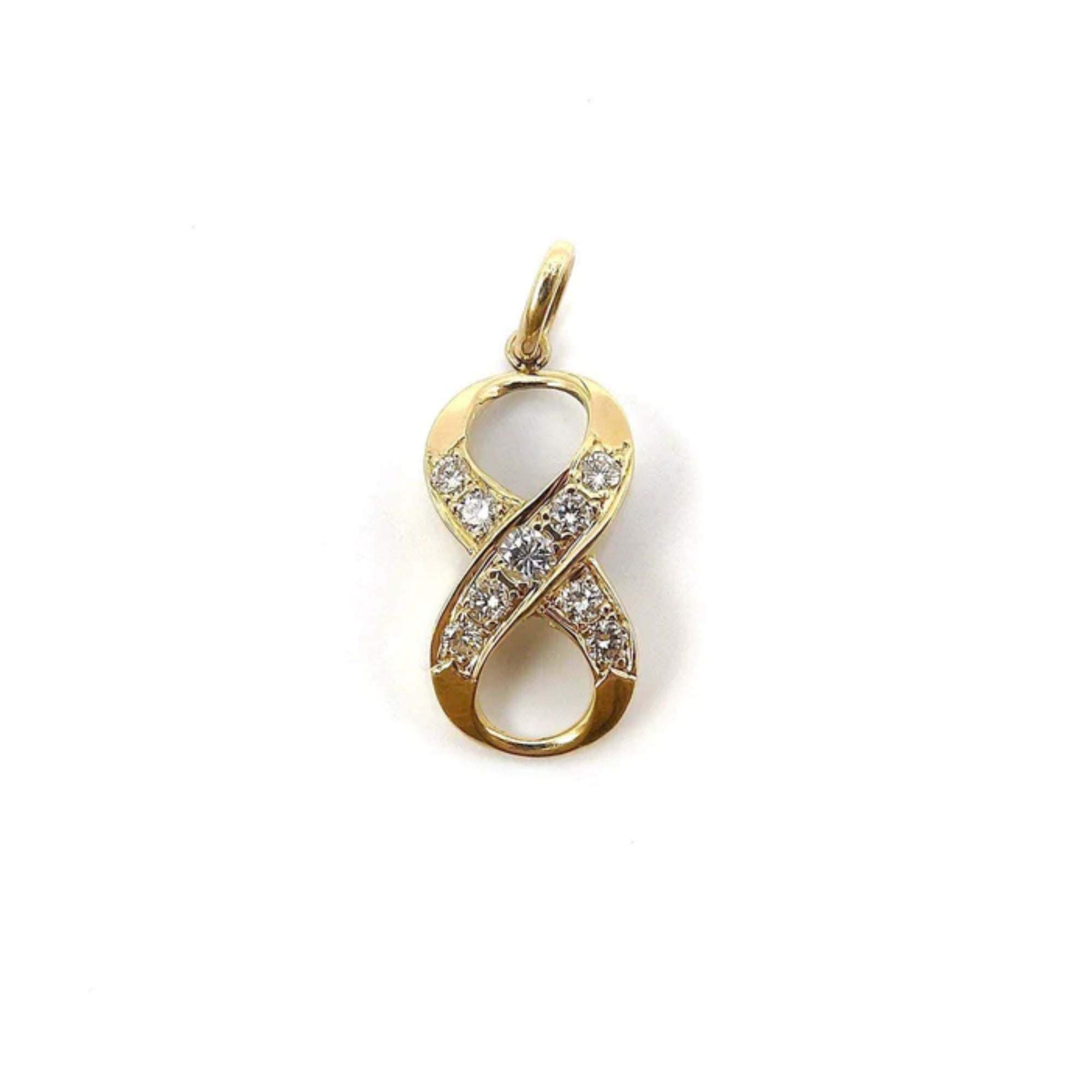14k Gold Diamond Infinity or Lucky 8 Pendant For Sale