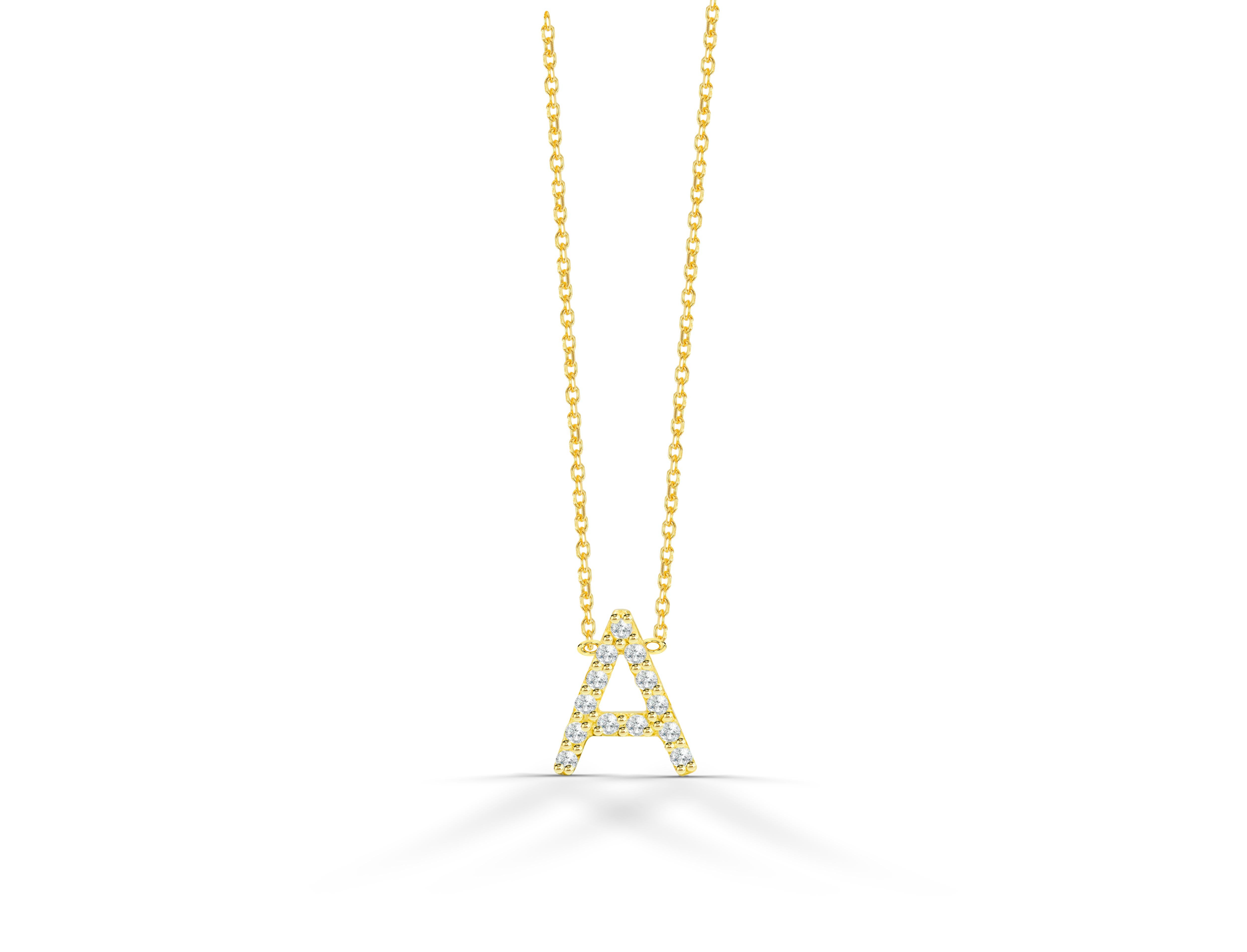 14k Gold Diamant-Initial-Halskette mit individuellem Initial-Anhnger mit Buchstabenanhnger (Rundschliff) im Angebot