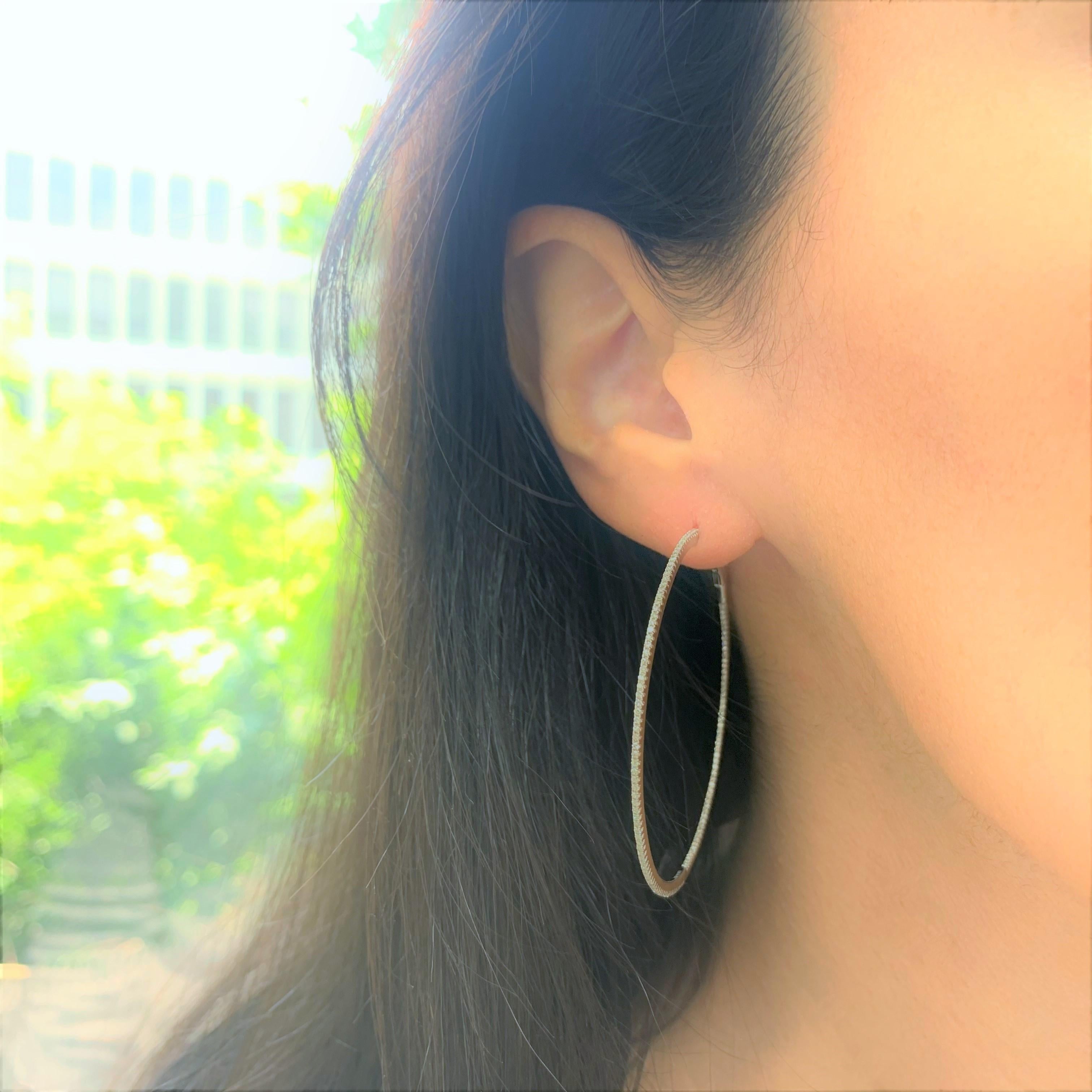 Single Cut 14K Gold Diamond Inside Out Hoop Skinny Earrings 2
