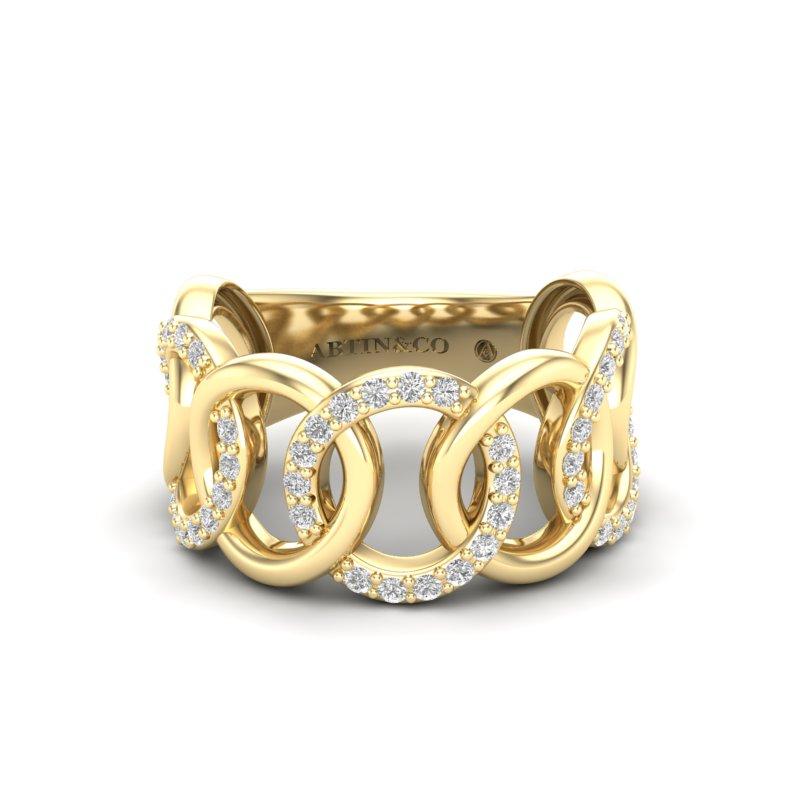 Round Cut 14K Gold Diamond Interlocking Statement Circle Band Ring For Sale