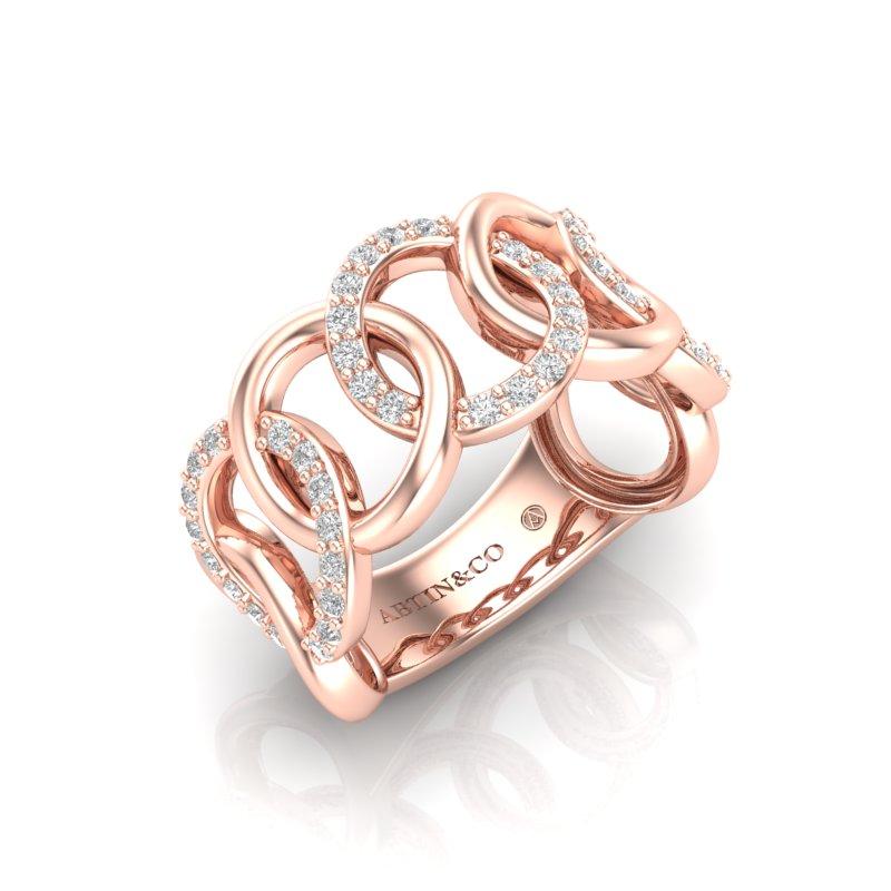 Women's 14K Gold Diamond Interlocking Statement Circle Band Ring For Sale