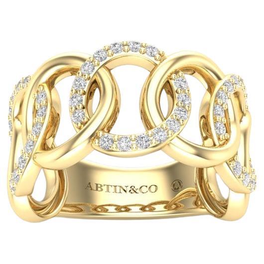 14K Gold Diamond Interlocking Statement Circle Band Ring For Sale