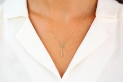 14K Gold Diamond Key Charm Necklace