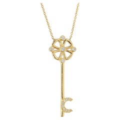 14K Gold Diamond Key Charm Necklace