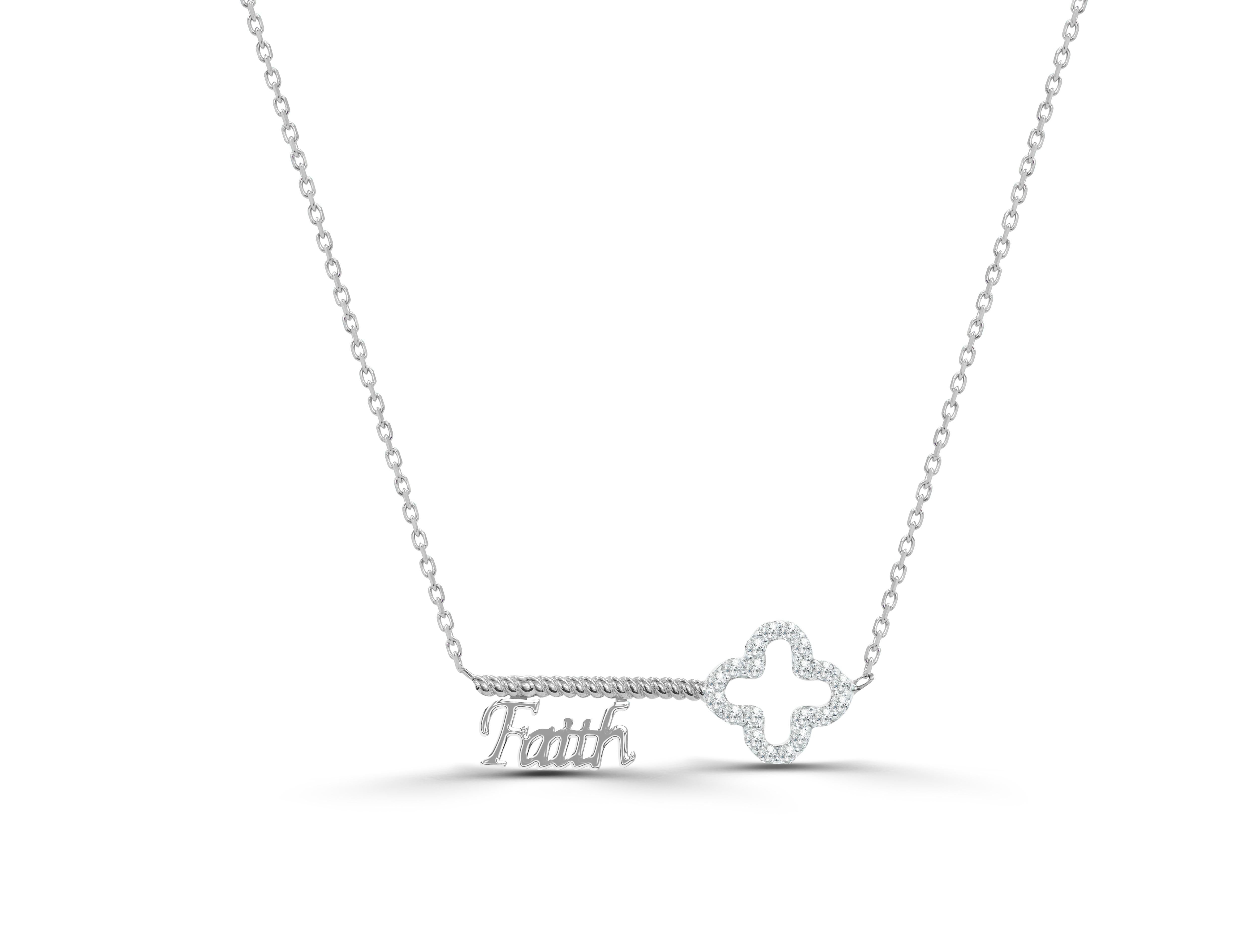 Modern 14k Gold Diamond Key Necklace Diamond Faith Necklace For Sale