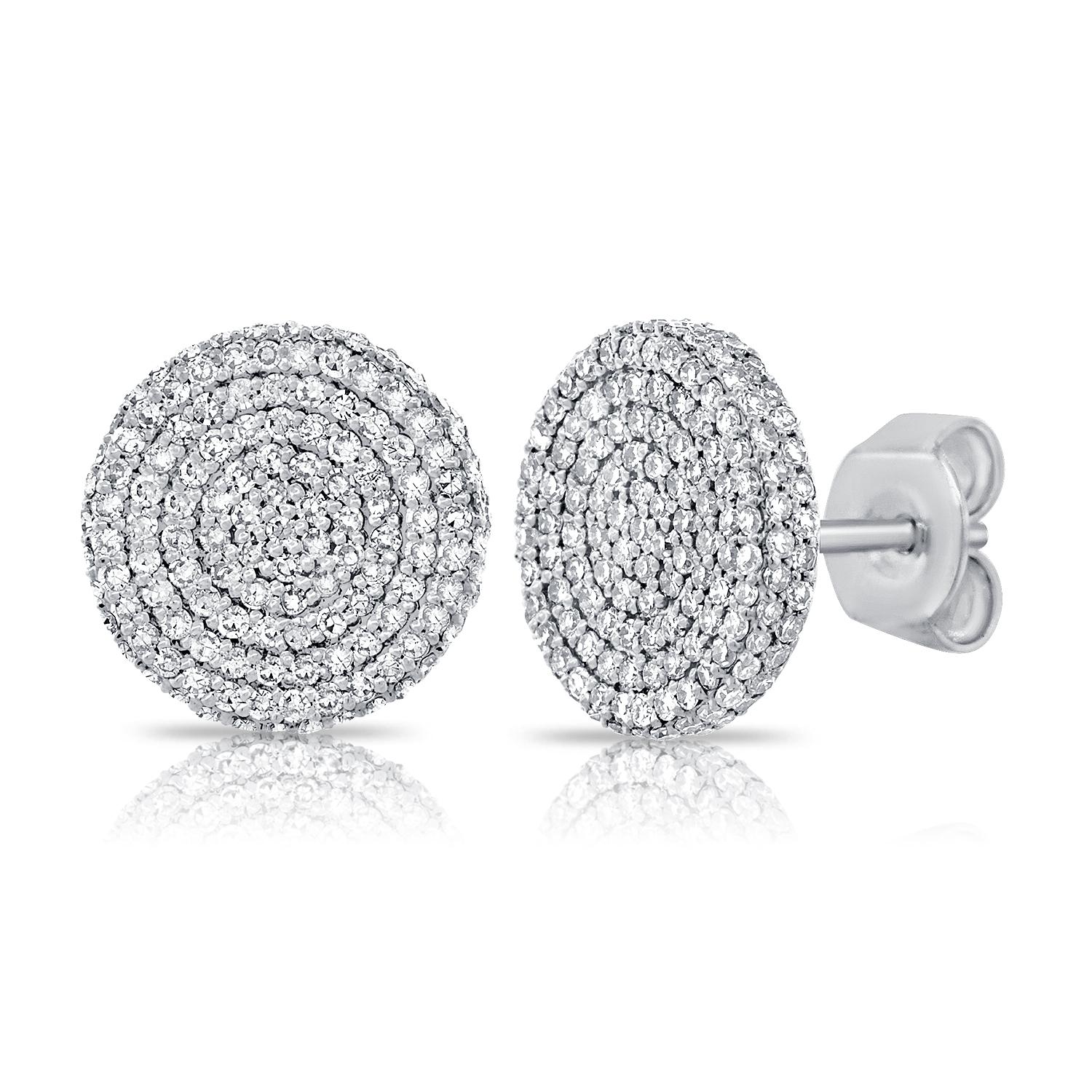 Round Cut 14k Gold & Diamond Large Disc Stud Earrings For Sale