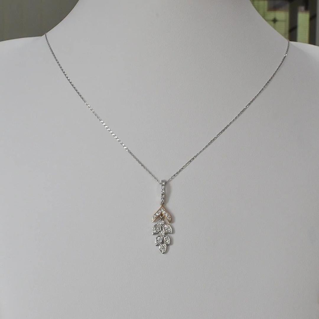 Taglio rotondo Collana con foglie di diamante in oro 14k Collana da sposa in vendita