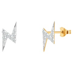 14k Gold Diamond Lightning Bolt Stud Earrings Diamond Thunderbolt Studs