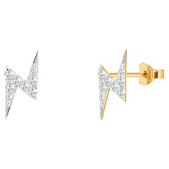 Used 14k Gold Diamond Lightning Bolt Stud Earrings Diamond Thunderbolt Studs