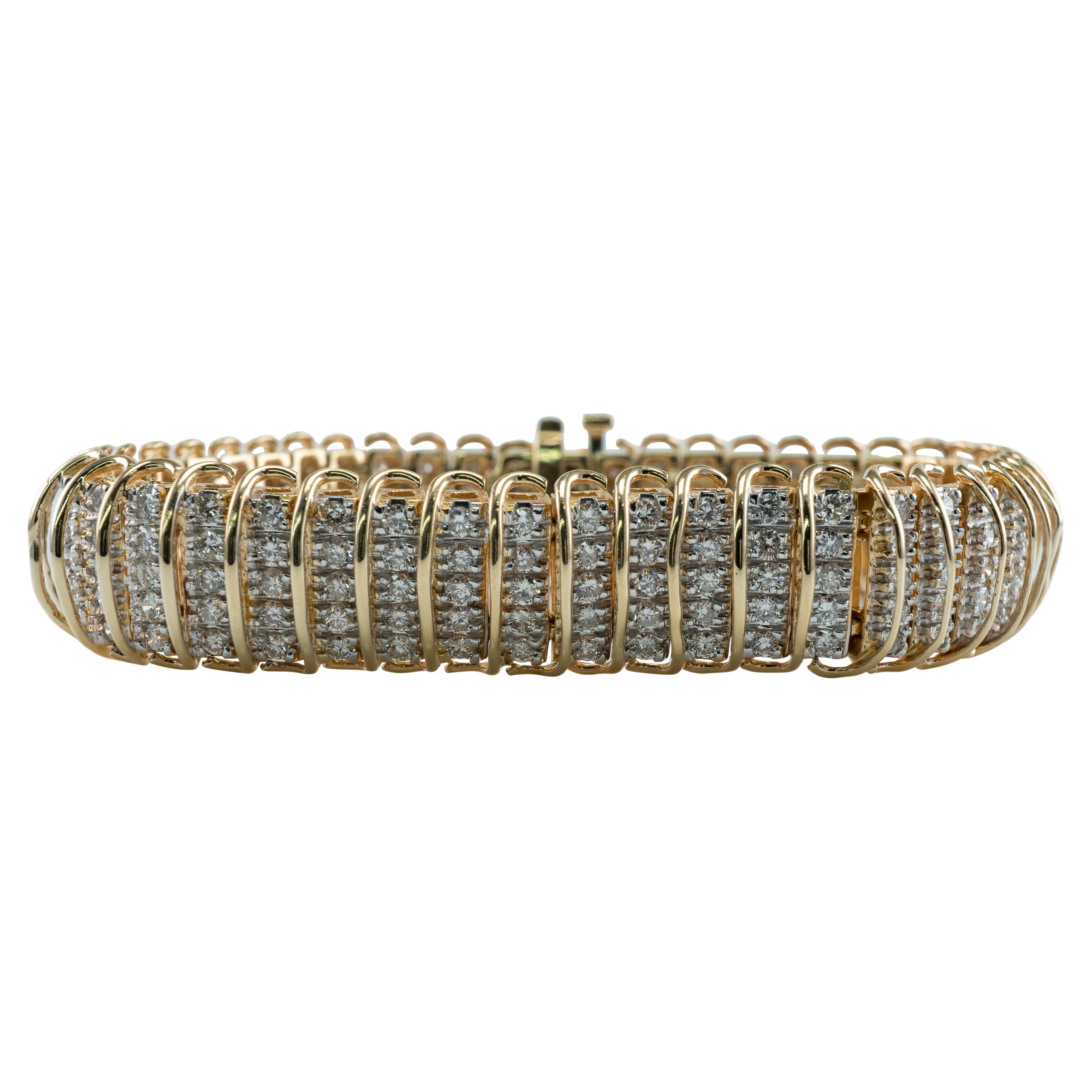 Pulsera de eslabones de diamantes de oro de 14 quilates 16,10 TDW de ancho 7" de largo
