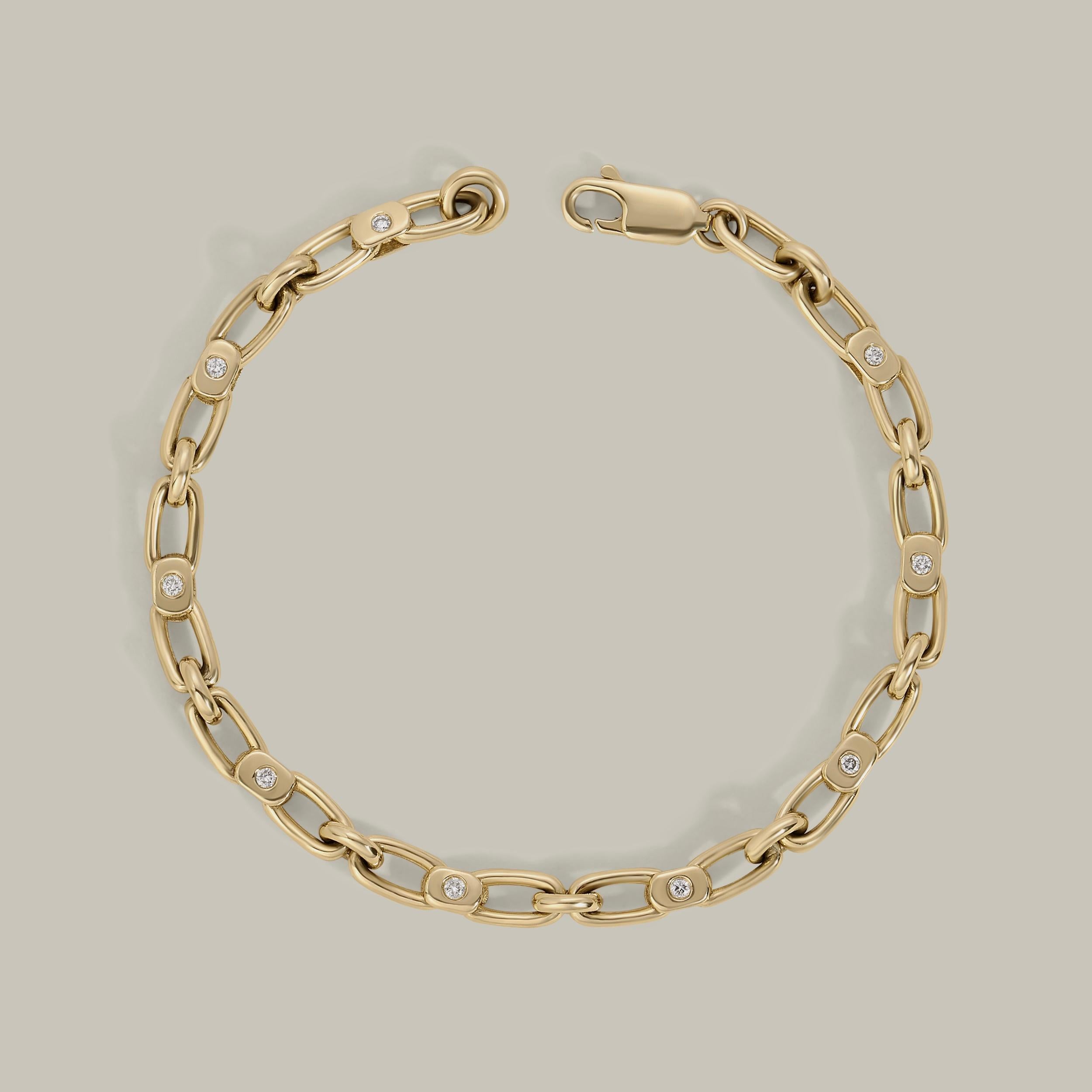 Always metal prominent, never mass-produced or ready to ship.

Our Diamond link chain is our contemporary take on a classic link chain. Hand made and Formed by an elongated link, circular link & with a solid link containing a diamond.

These three