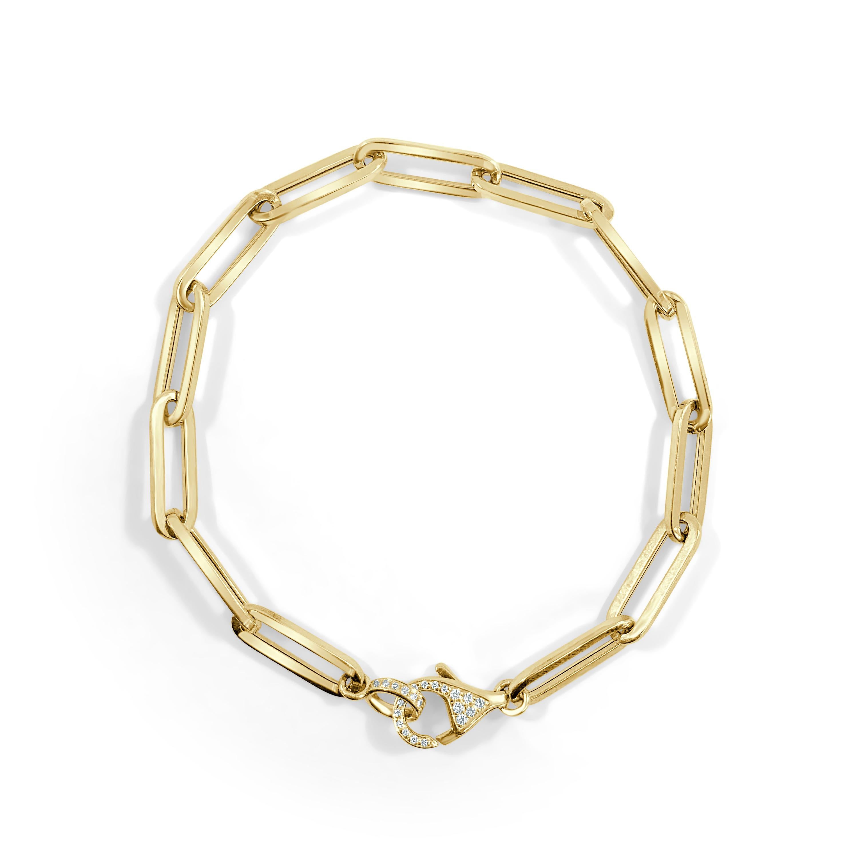 Contemporary 14k Gold & Diamond Link Bracelet For Sale