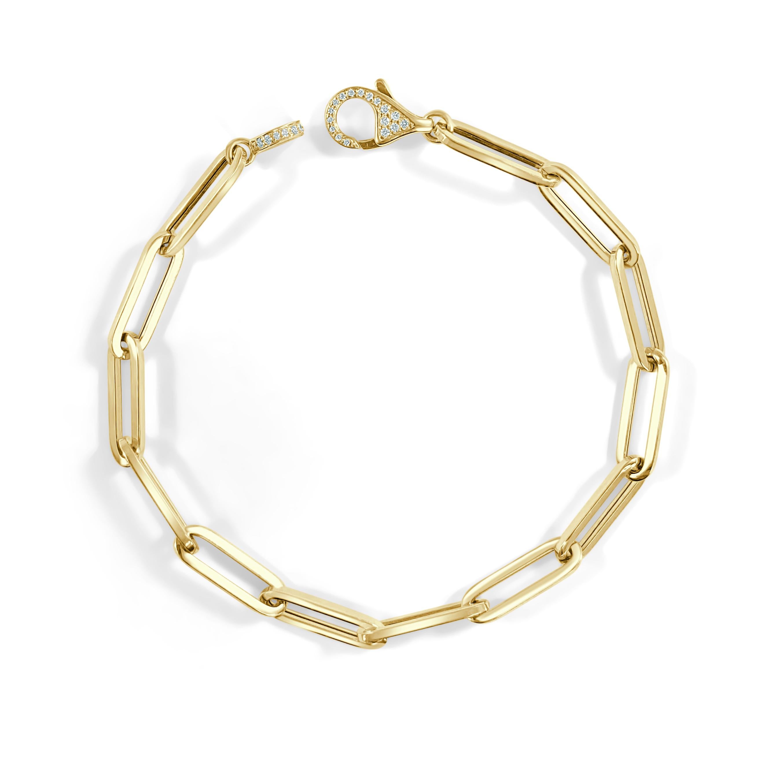 Round Cut 14k Gold & Diamond Link Bracelet For Sale