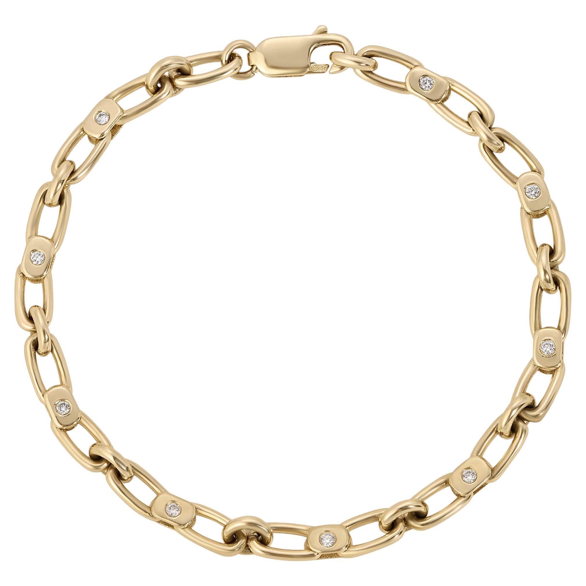 14k Gold Diamond Link Bracelet For Sale
