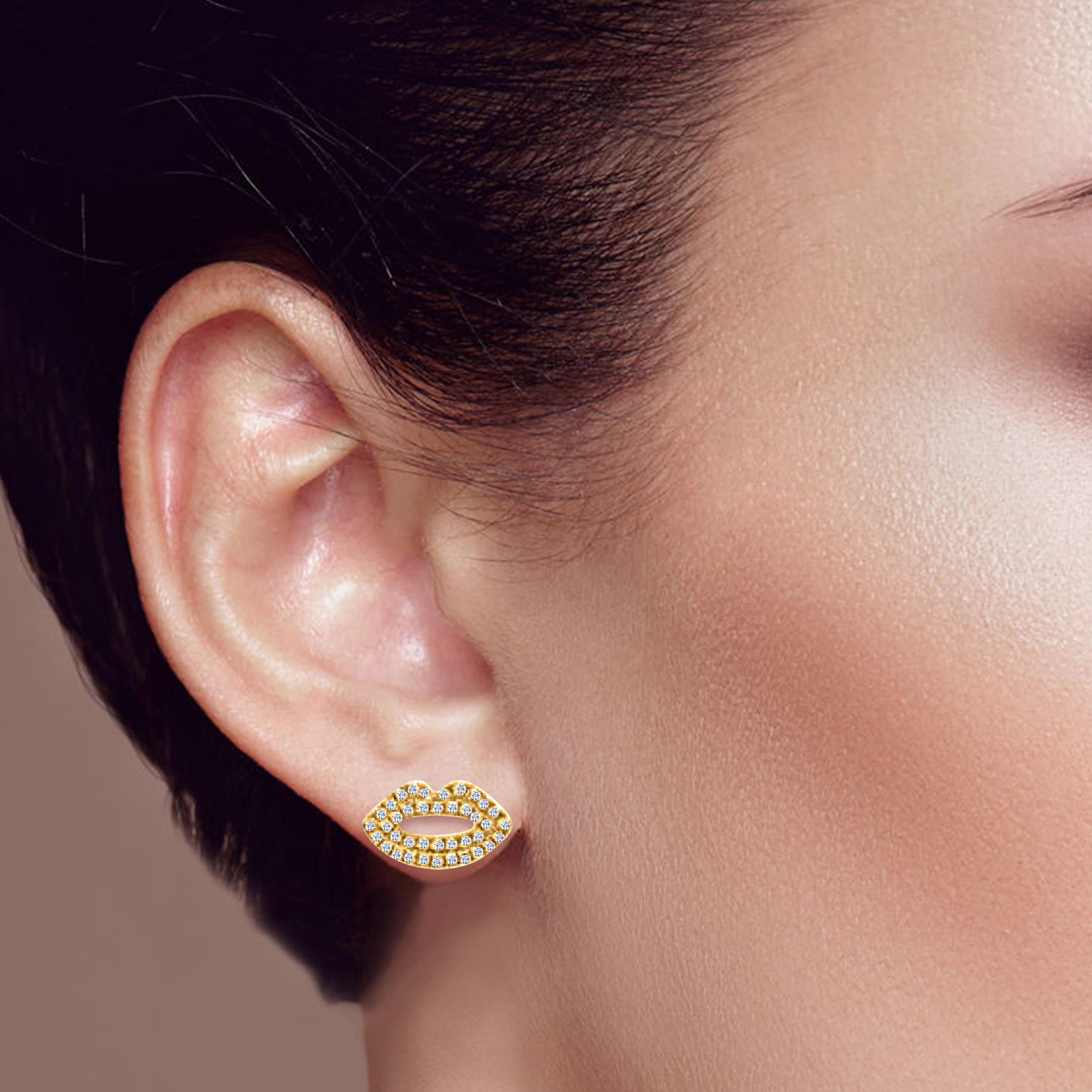 Modern Bailey's Diamond Lips Button Earrings For Sale