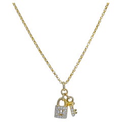 14k Gold Diamond Lock & Key Pendant Necklace