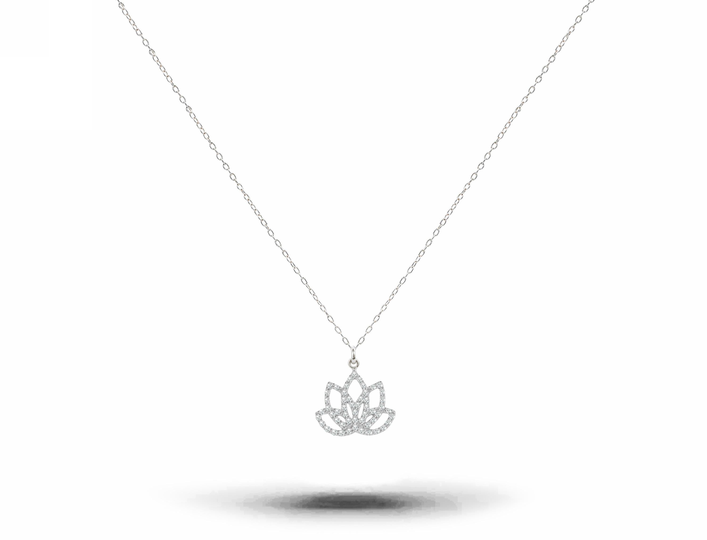 Modern 14k Gold Diamond Lotus Necklace Meditation Necklace Floral Necklace For Sale