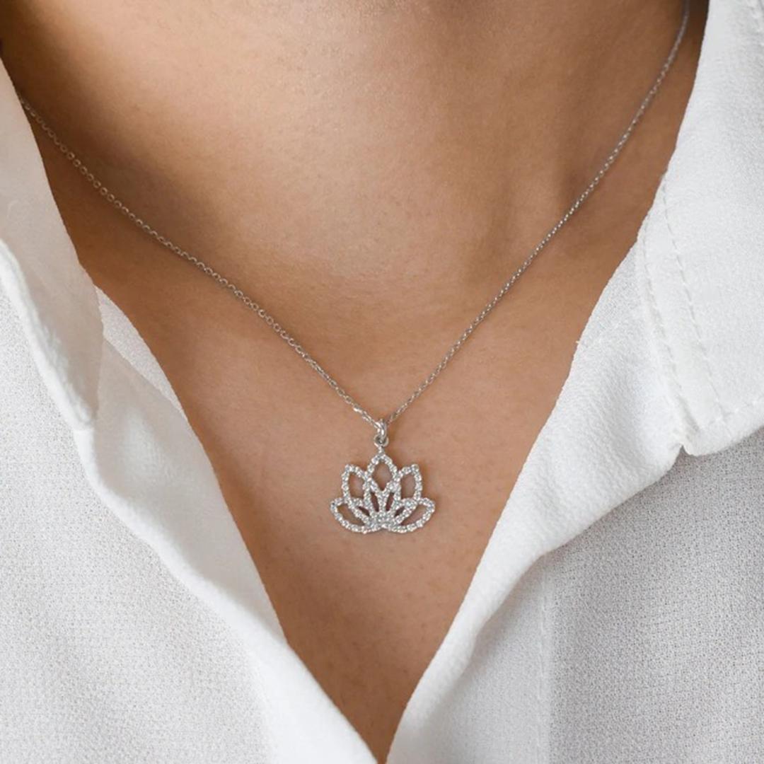 Women's or Men's 14k Gold Diamond Lotus Necklace Meditation Necklace Floral Necklace For Sale