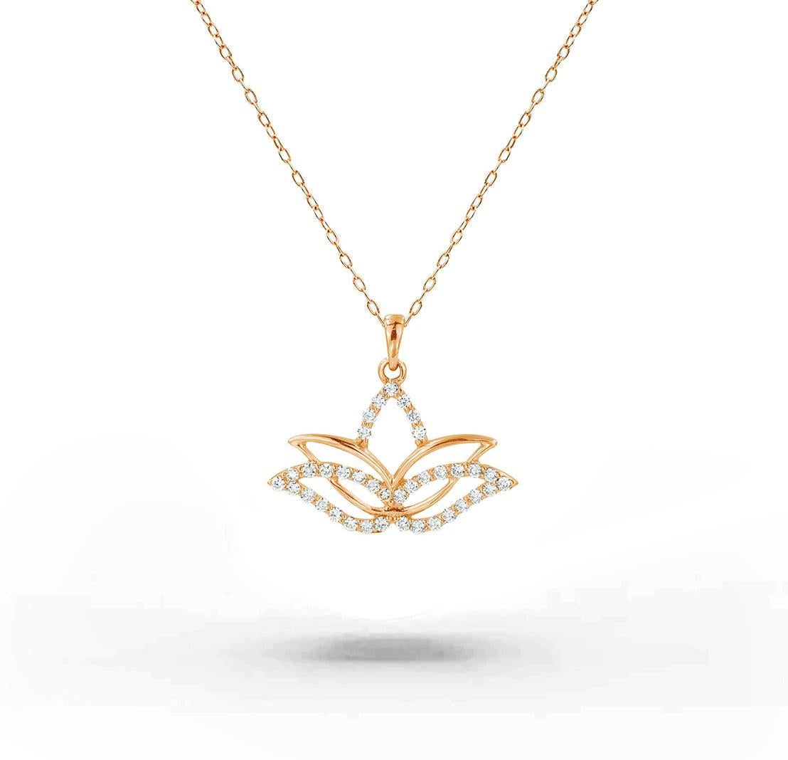 14k Gold Diamond Lotus Necklace Minimalist Spiritual Lotus Necklace For Sale