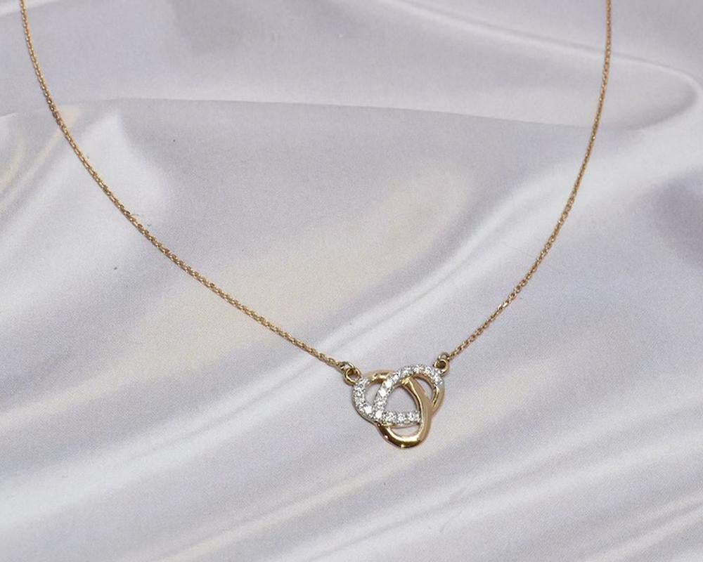 Modern 14k Gold Diamond Love Knot Necklace Bride Necklace For Sale