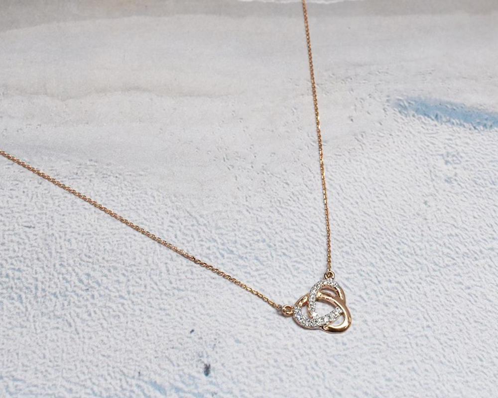 Round Cut 14k Gold Diamond Love Knot Necklace Bride Necklace For Sale