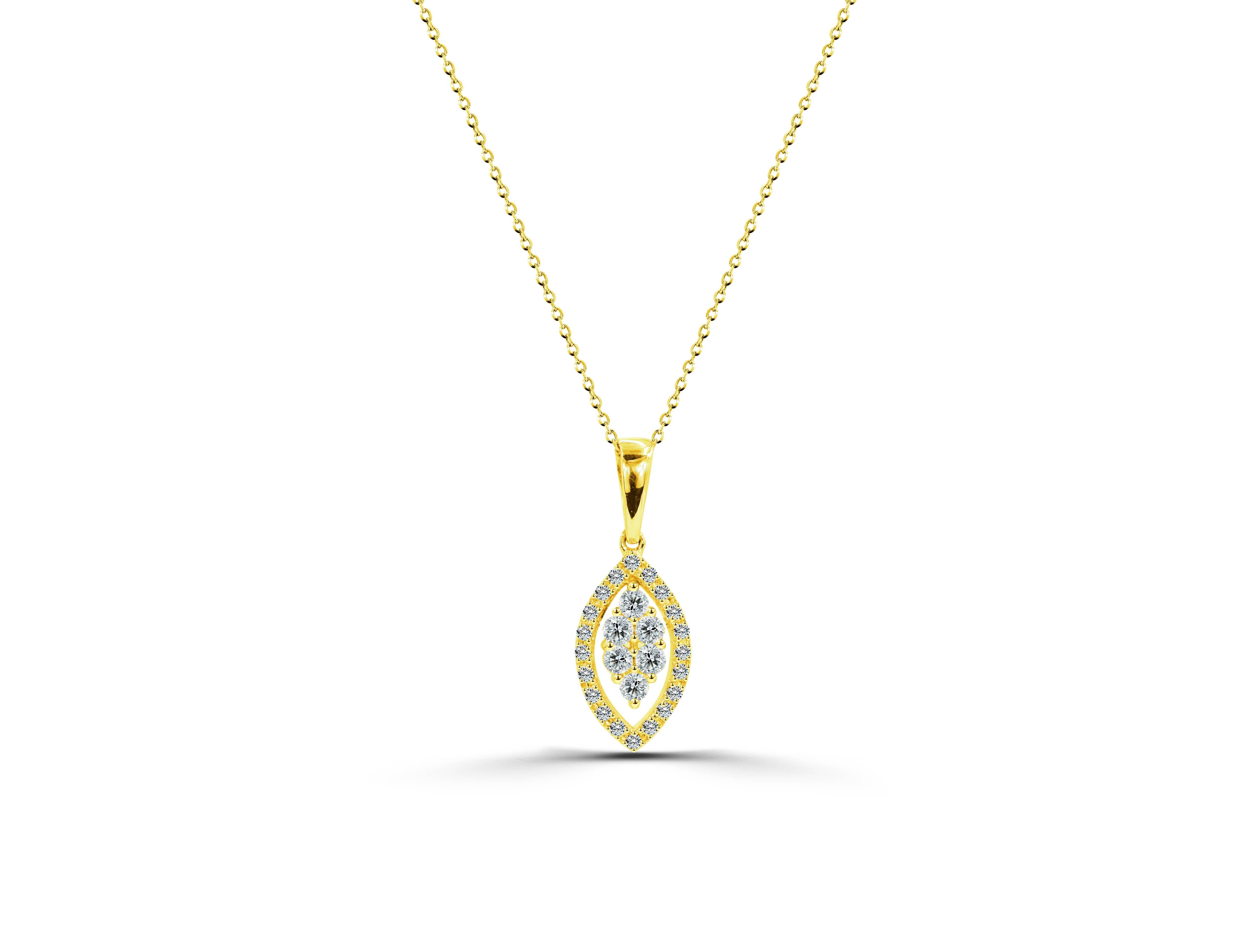 14K Gold Diamant-Marquise-Halo-Diamant-Halskette mit Marquise-Diamant-Anhänger (Moderne) im Angebot