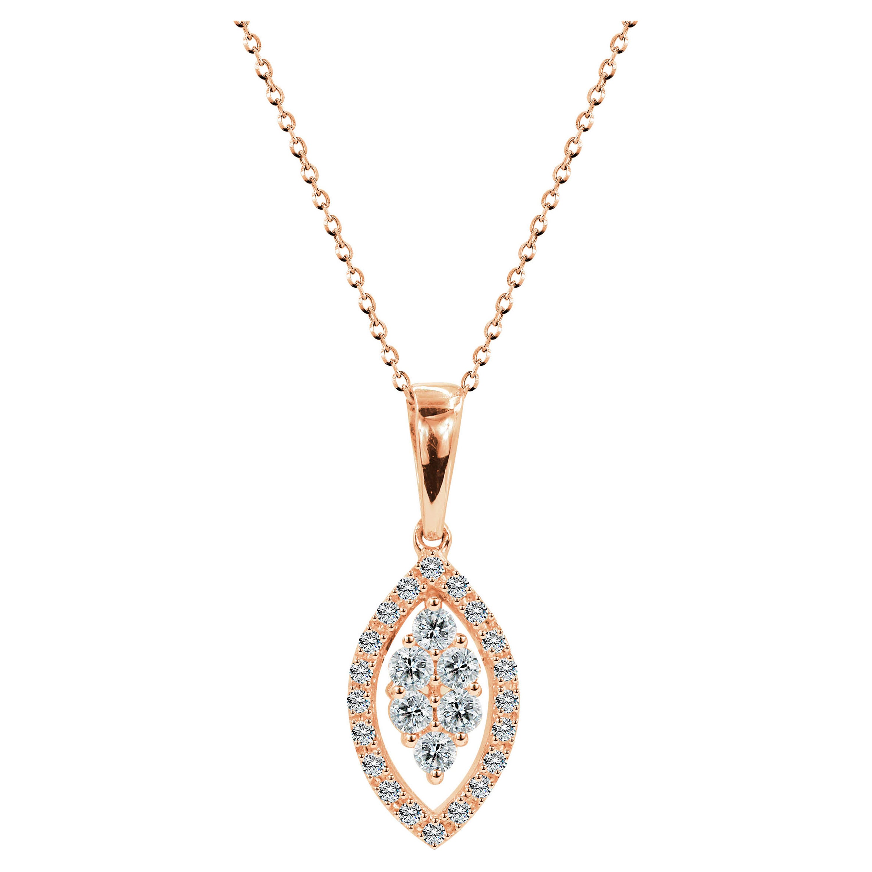 Collar de Diamantes Marquesa Halo de Oro de 14k Colgante de Diamantes Marquesa en Racimo