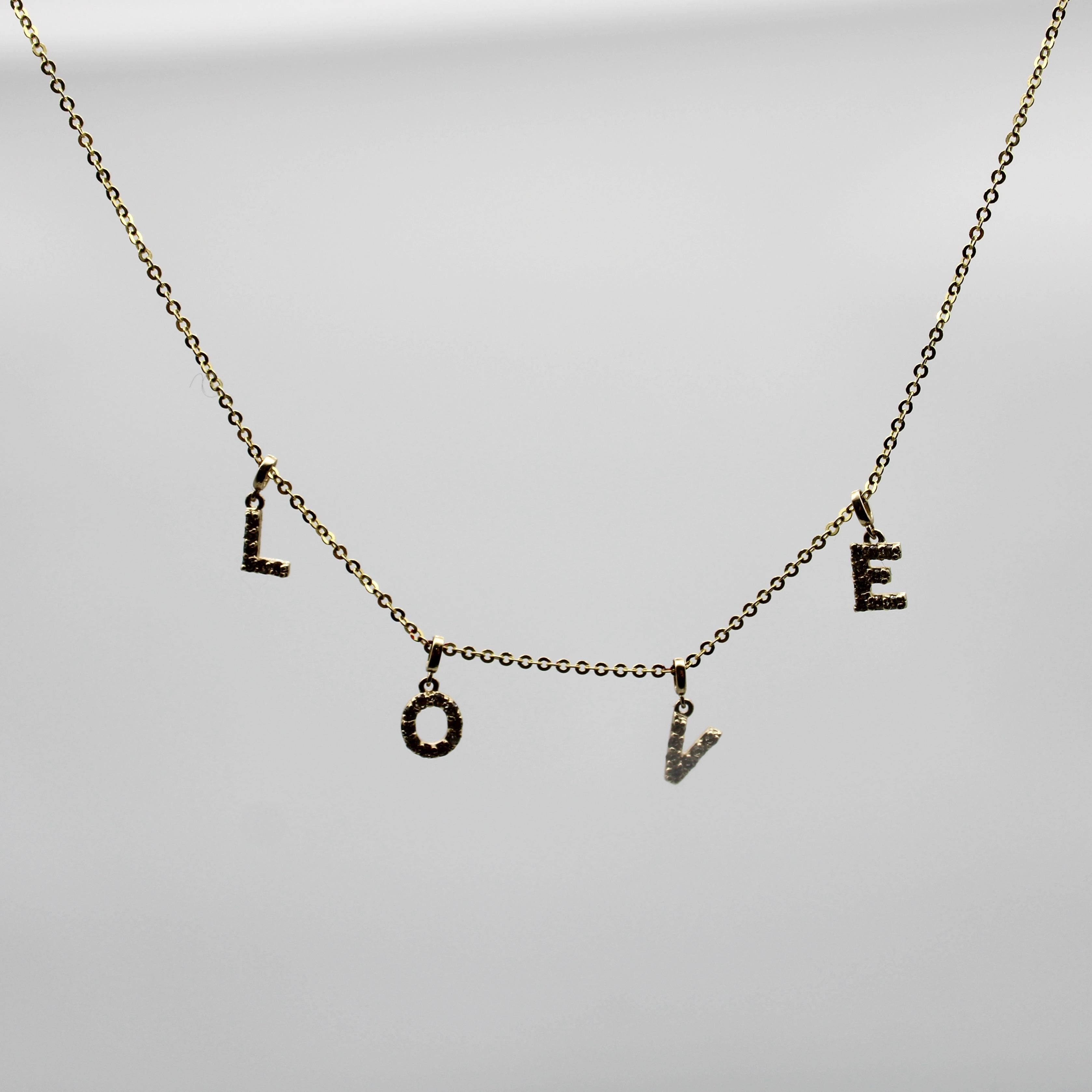 14k Gold Diamond Micro Pave LOVE Necklace In New Condition For Sale In Venice, CA