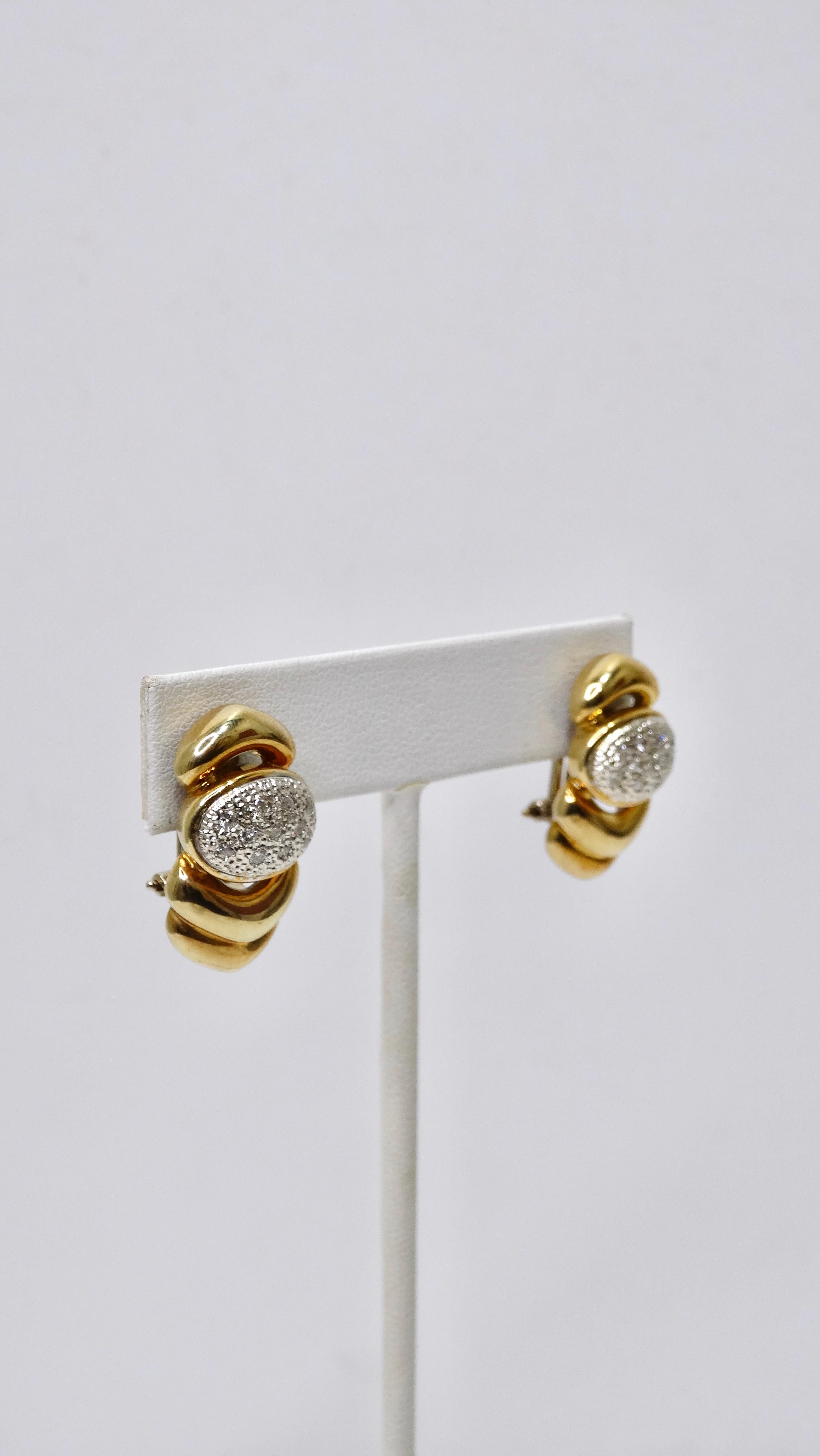 14k Gold & Diamond Mixed-Metal Earrings In Excellent Condition For Sale In Scottsdale, AZ