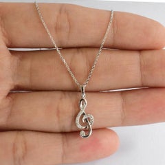 14k Gold Diamond Music Note Necklace Treble Clef Necklace Musical Jewelry