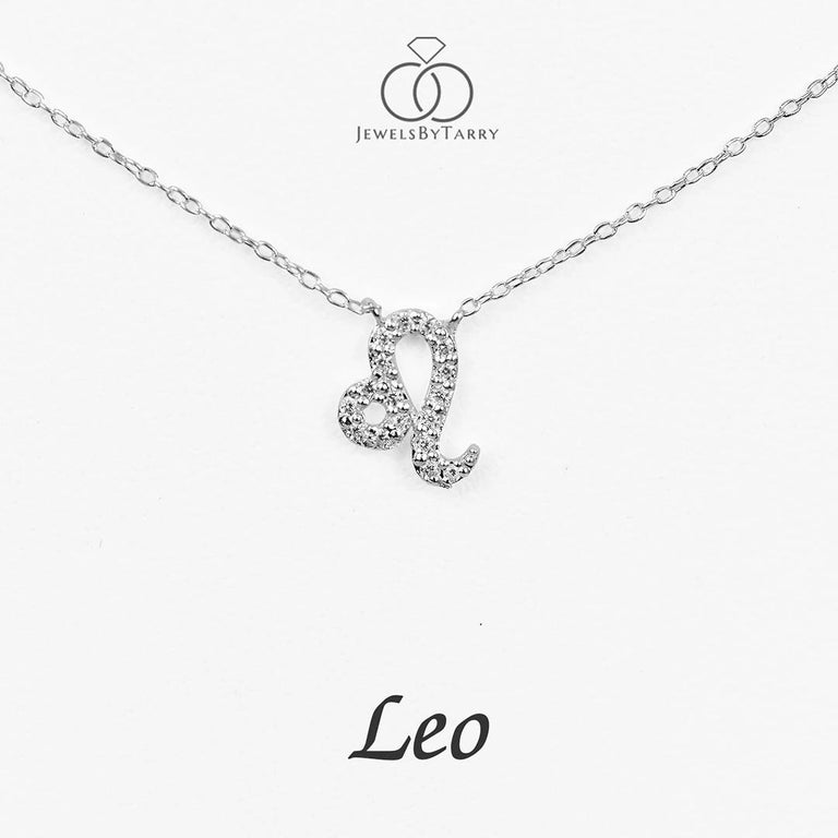 14k Gold Diamond Necklace Leo Zodiac Sign Birth Sign Necklace For Sale