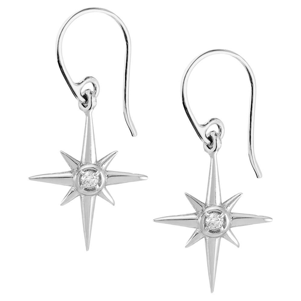 Dower & Hall 14k Gold & Diamond North Star Long Ear Drops For Sale
