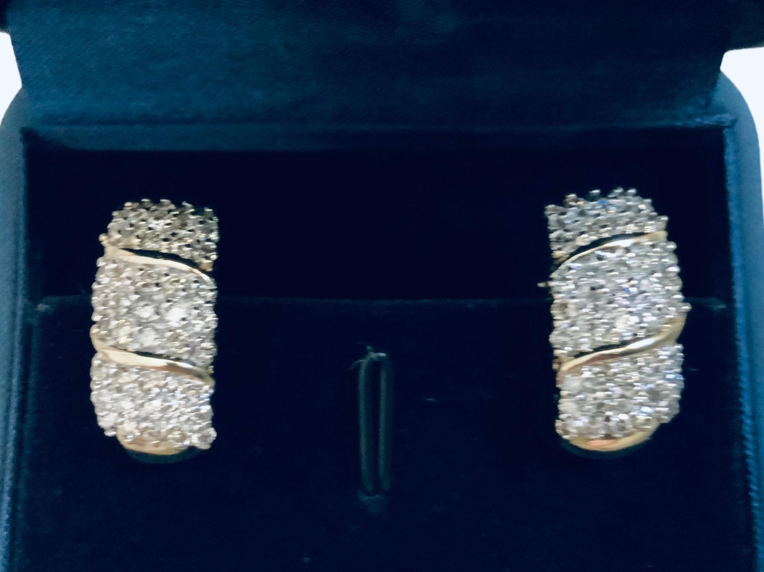 14K Gold Diamond Pair Of Huggie/ Hoop Earrings  For Sale 5
