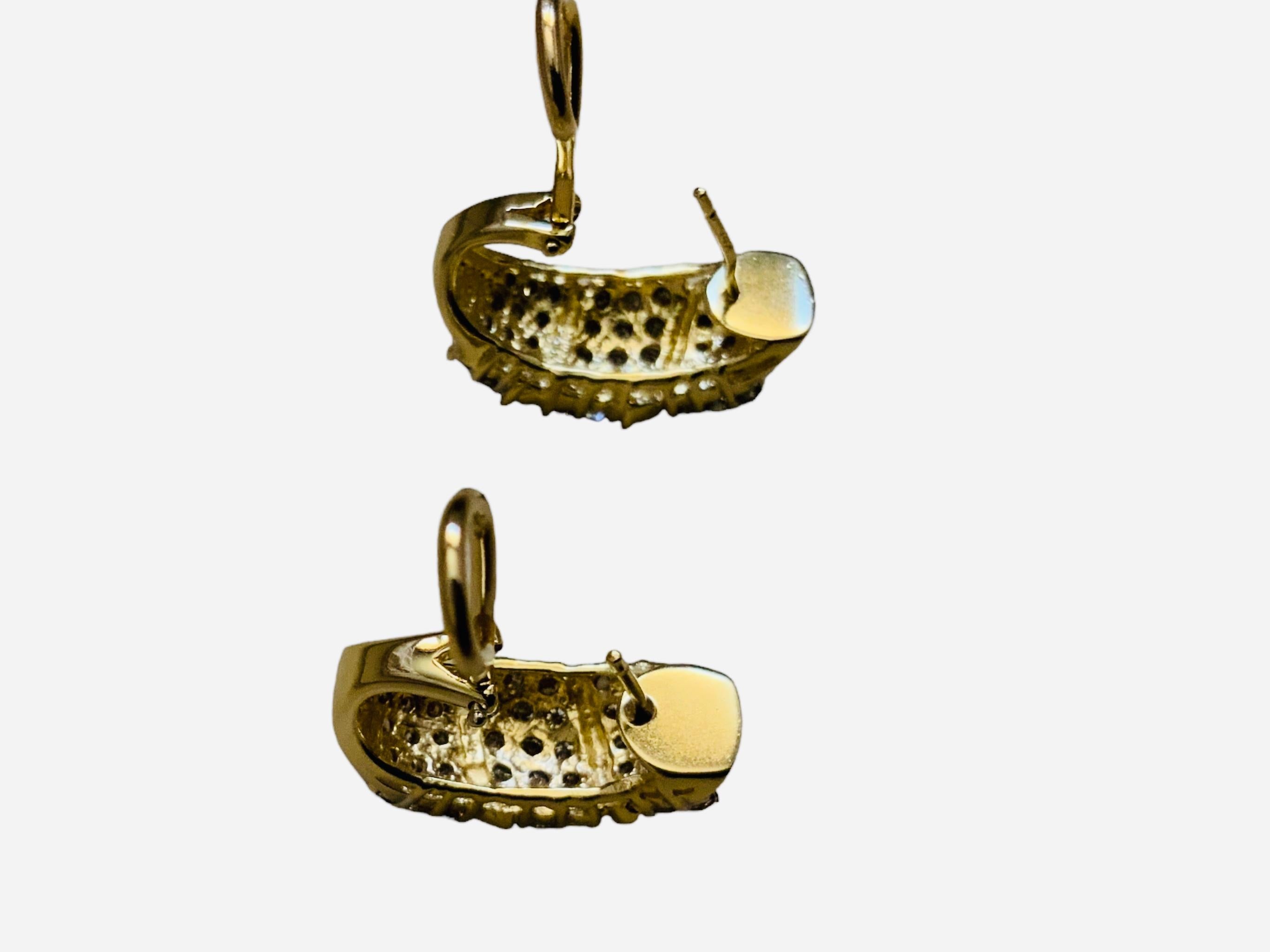 Brilliant Cut 14K Gold Diamond Pair Of Huggie/ Hoop Earrings  For Sale